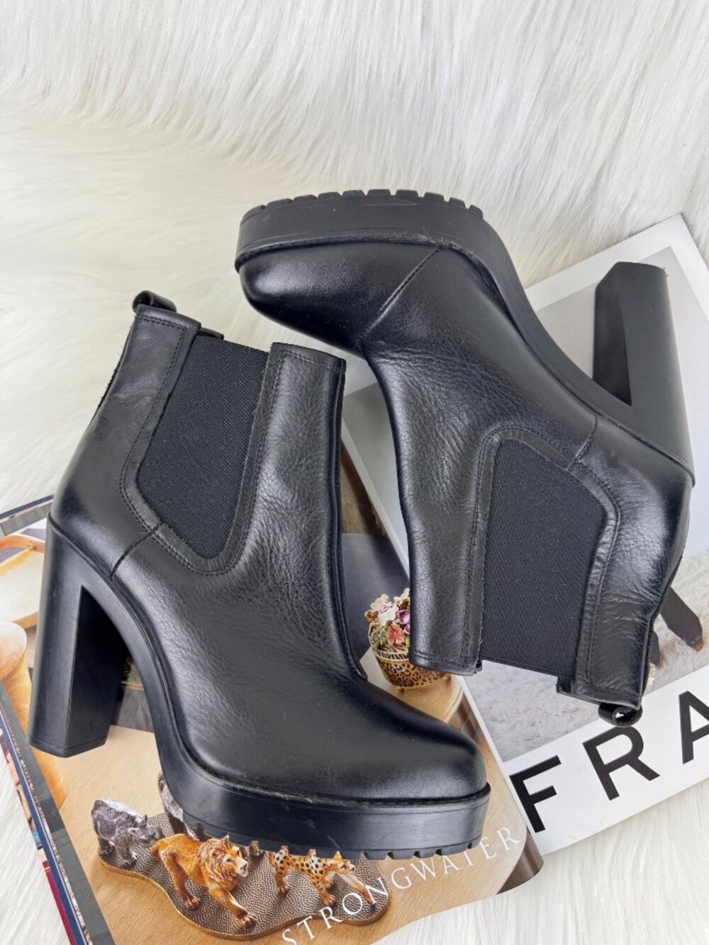Y2k Diesel Charon Black Leather Pointed Toe Platform Chelsea Ankle Boots EU 38